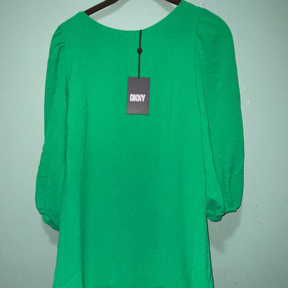 DKNY Women's Ruffled-Hem Balloon Sleeve Crewneck Dress Green Sz 6 NWT - Picture 5 of 11